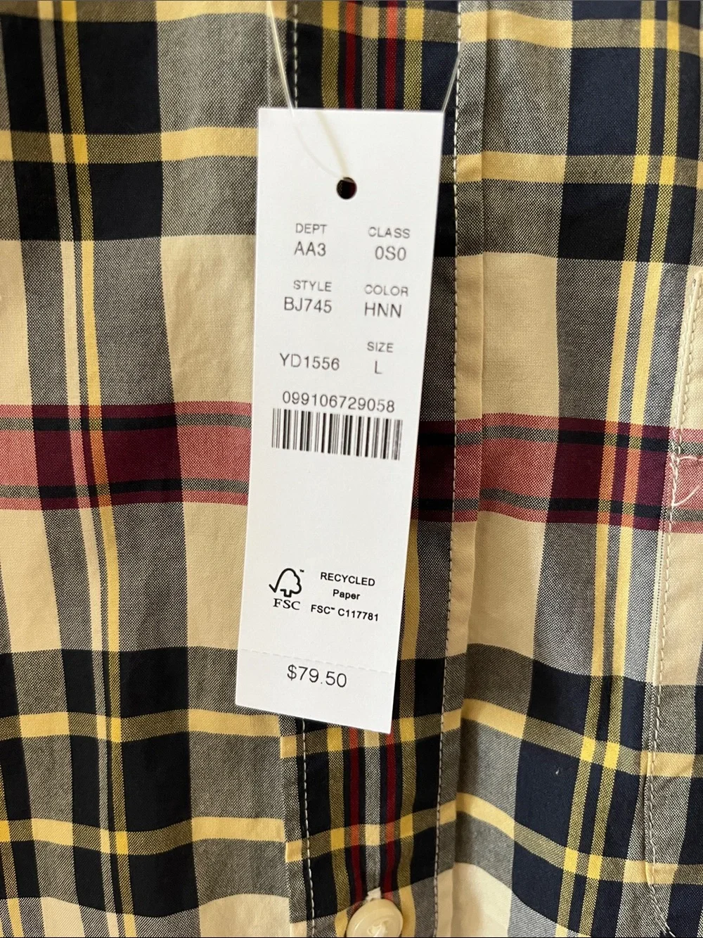 J. Crew Men's Plaid Button-Down Shirt in Cream, Navy & Burgundy